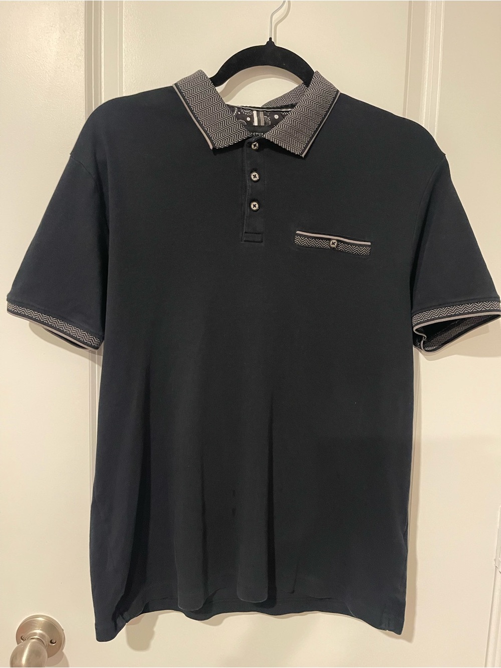 Cactus Black Polo with Contrasting Patterned Collar and Trim
